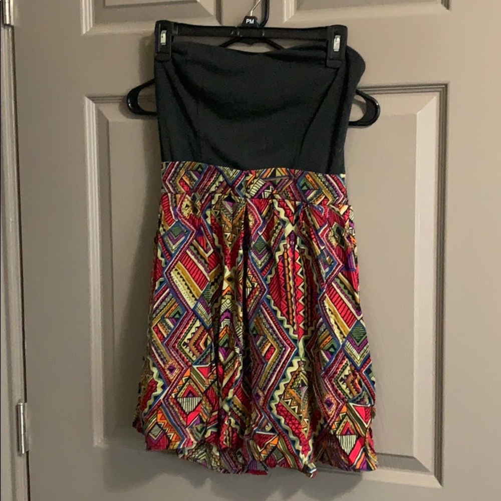 Black and tribal strapless dress